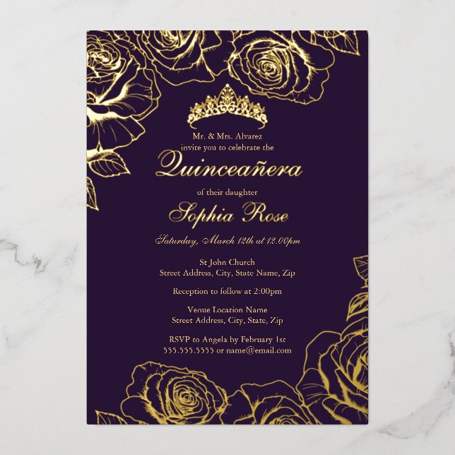 Purple Gold Rose Garden Quinceanera  (Front)