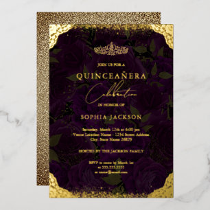 Purple Gold Rose Tiara Quinceanera 