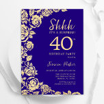 Purple Gold Roses Surprise 40th Birthday Invitation<br><div class="desc">Purple Gold Floral Surprise 40th Birthday Party Invitation. Elegant design featuring roses,  faux gold foil and typography script font. Trendy invite card perfect for a stylish female bday celebration. Can be customised to any age. Printed Zazzle invitations or instant download digital printable template.</div>