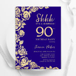 Purple Gold Roses Surprise 90th Birthday Invitation<br><div class="desc">Purple Gold Floral Surprise 90th Birthday Party Invitation. Elegant design featuring roses,  faux gold foil and typography script font. Trendy invite card perfect for a stylish female bday celebration. Can be customised to any age. Printed Zazzle invitations or instant download digital printable template.</div>