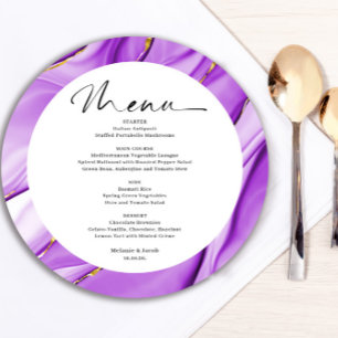Purple Gold Round Menu Card