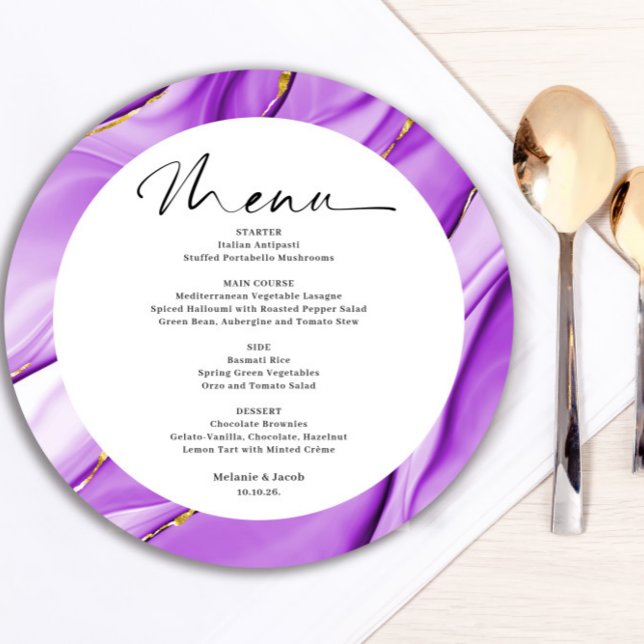 Purple Gold  Round Menu Card (Creator Uploaded)