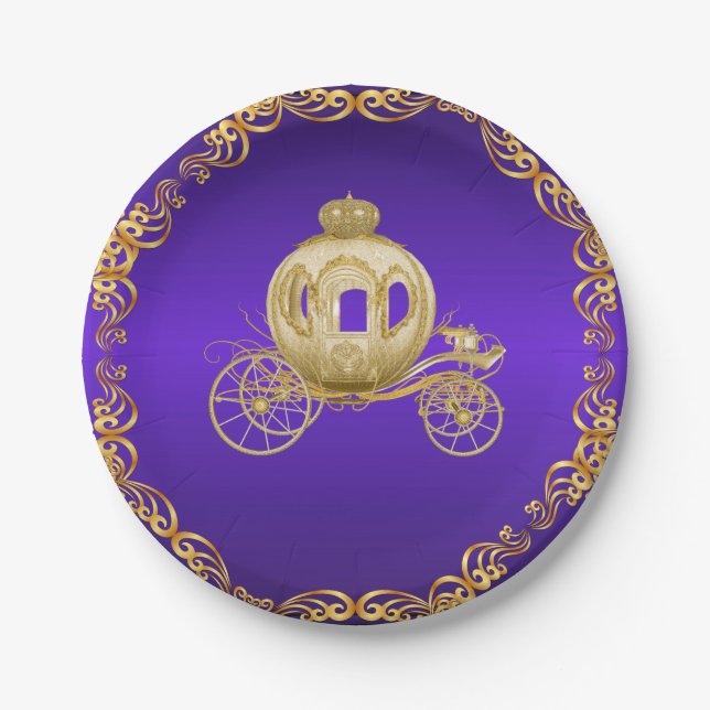 Purple Gold Royal Coach Carriage Paper Plate (Front)