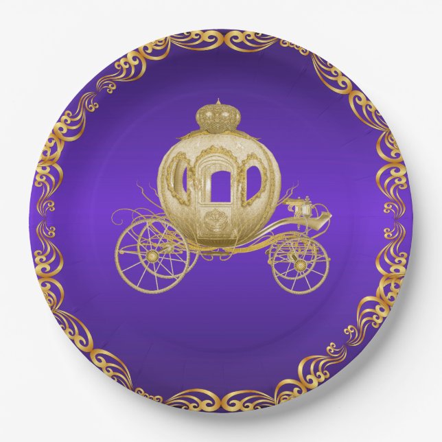 Purple Gold Royal Coach Carriage Paper Plate (Front)