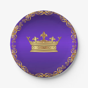 Purple Gold Royal Crown Paper Plate