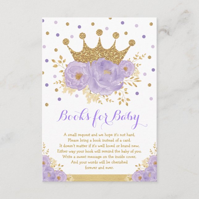 Purple Gold Royal Crown Princess Books for Baby Enclosure Card (Front)