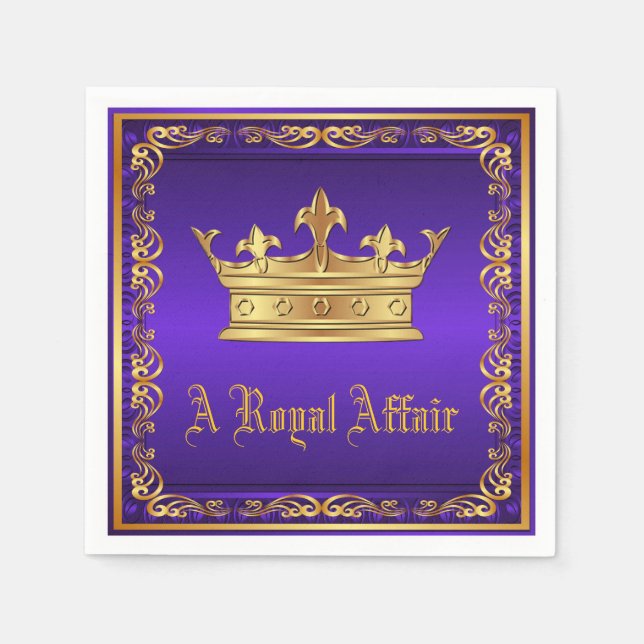 Purple Gold Royal Crown Royal Party Event Napkin (Front)