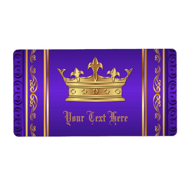 Purple Gold Royal Crown Water Bottle Labels (Front)