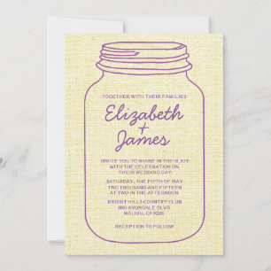 Purple Gold Rustic Mason Jar Wedding Invitations