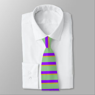 Purple Gold Sage Green Geometric Stripes Tie