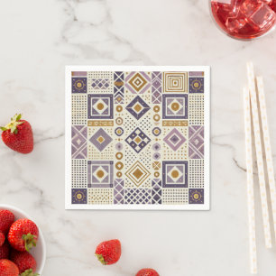 Purple & Gold Scandinavian Geometric Decoupage Napkin