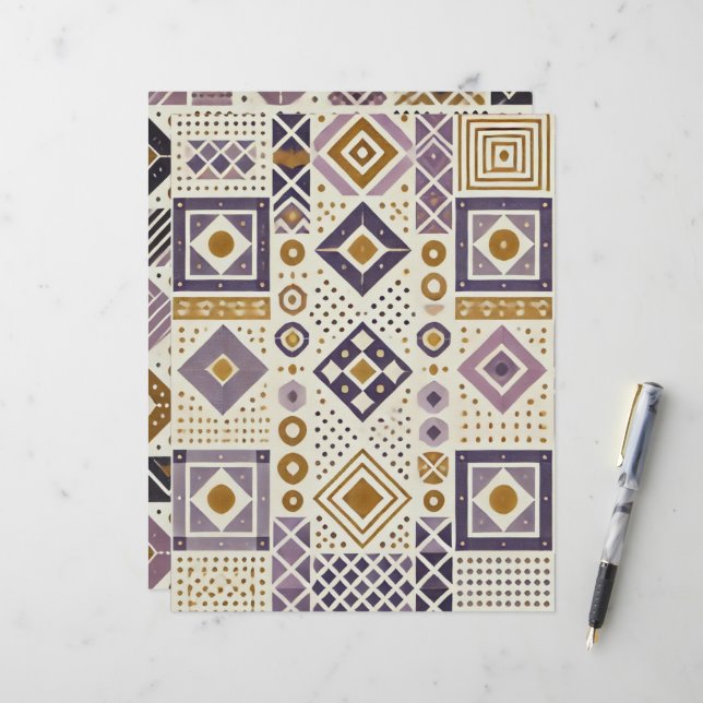 Purple & Gold Scandinavian Geometric Scrapbook (Front/Back In Situ)