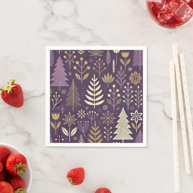 Purple & Gold Scandinavian Nature Decoupage Napkin (Insitu)