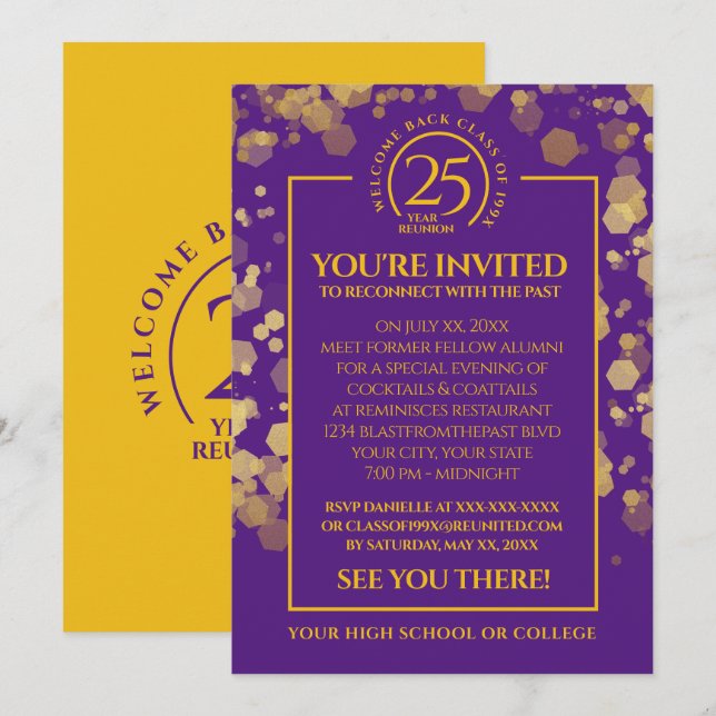 Purple & Gold School Class Reunion Invitation (Front/Back)