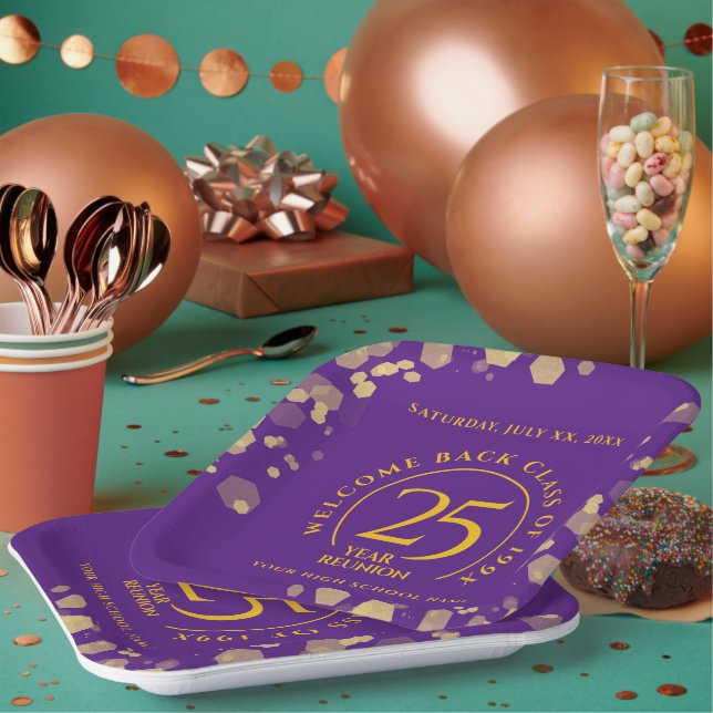 Purple & Gold School College Class Reunion Paper Plate (Multi)