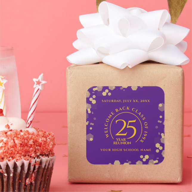 Purple & Gold School College Class Reunion Square Sticker (Party)