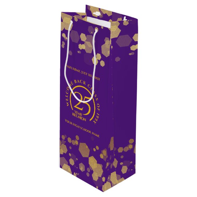 Purple & Gold School College Class Reunion Wine Gift Bag (Front Angled)