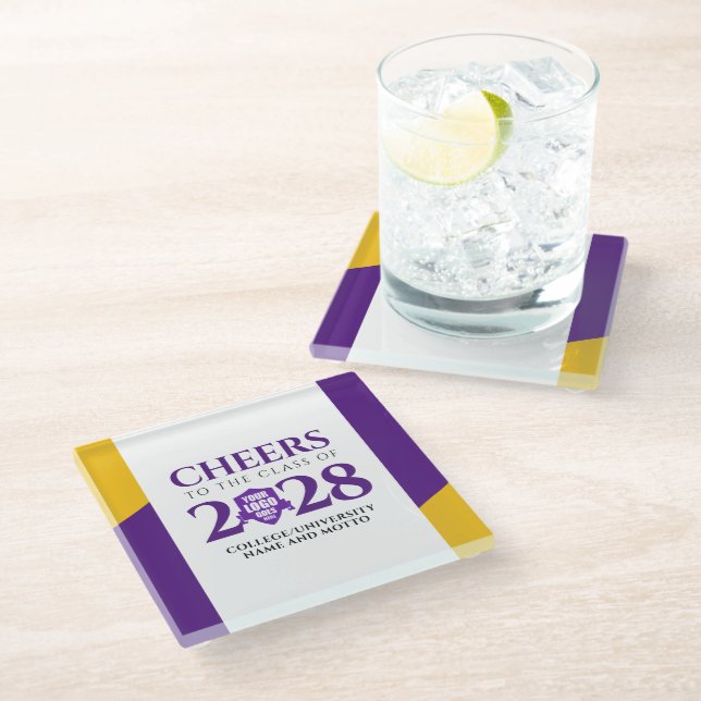 Purple Gold School College University Graduation Glass Coaster (Angled)