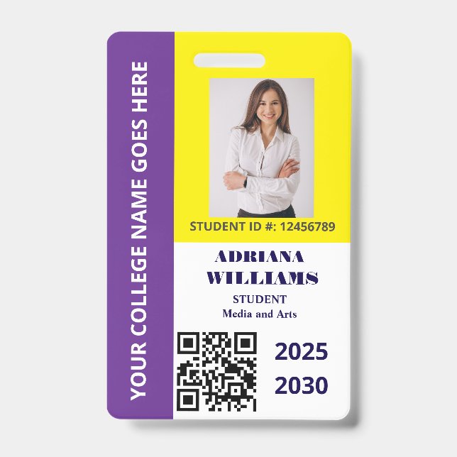 Purple Gold School College University Student  ID Badge (Front)