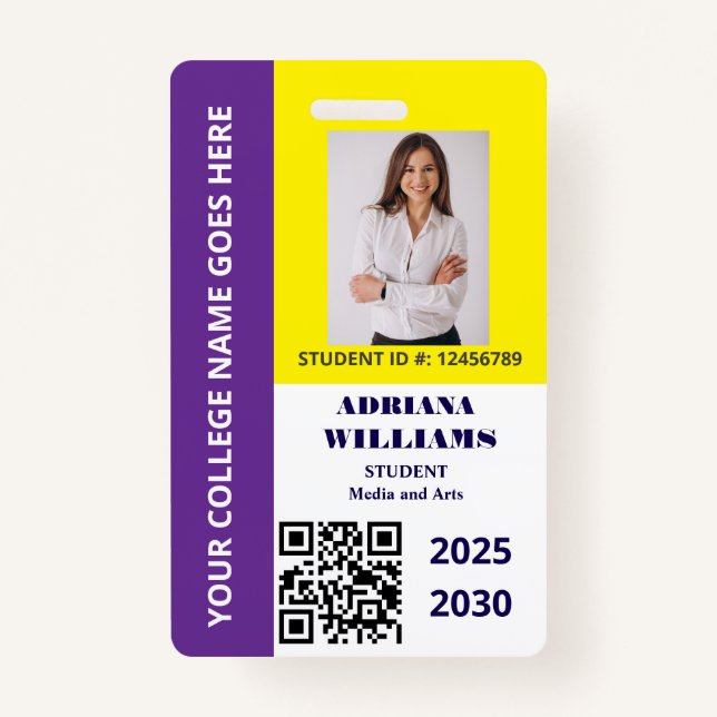 Purple Gold School College University Student  ID Badge (Front)