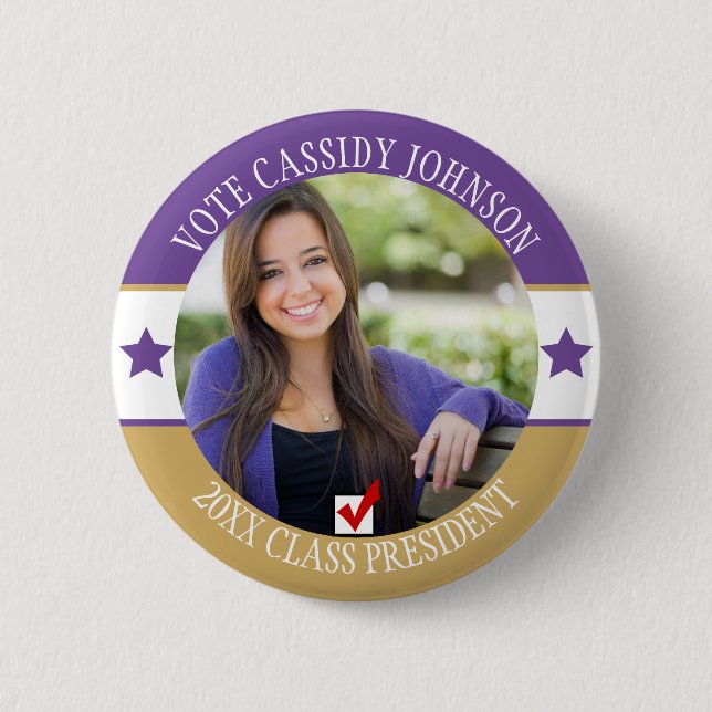 Purple & Gold School Election Student Body Vote 6 Cm Round Badge (Front)