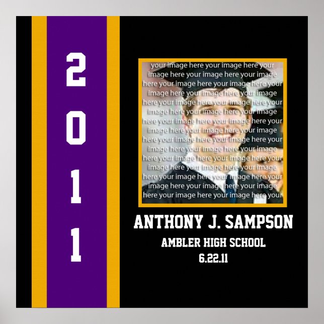 Purple & Gold School Graduation Framed Wall Art (Front)