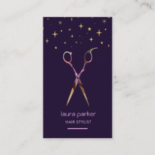 Purple Gold Scissor Hair Stylist Professional Business Card