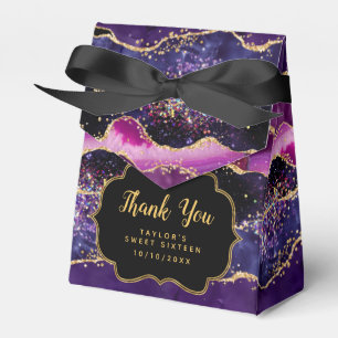Purple Gold Sequins Agate Sweet Sixteen Thank You Favour Box