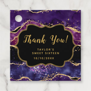 Purple Gold Sequins Agate Sweet Sixteen Thank You Favour Tags