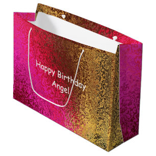 Purple & Gold Shade Happy Birthday Name Large Gift Bag