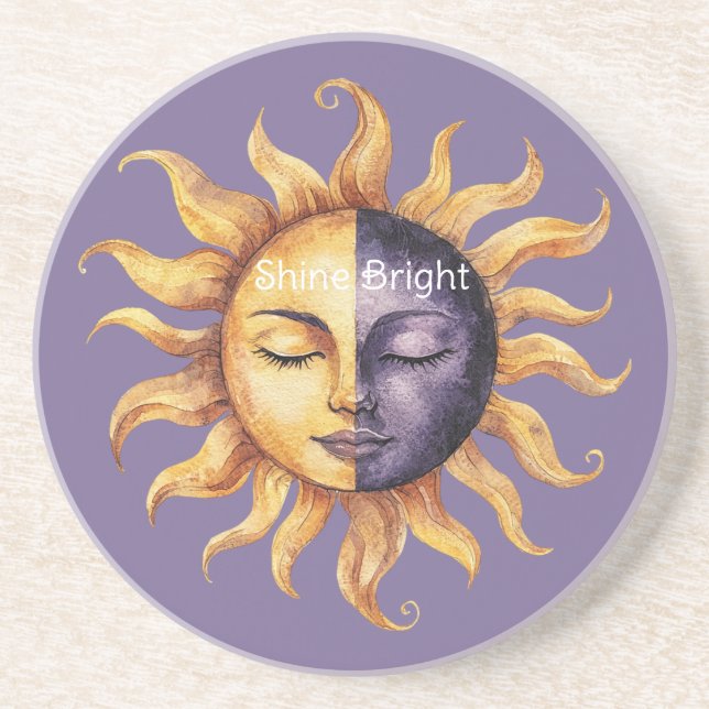 Purple Gold Shine Bright Sun Coaster (Front)