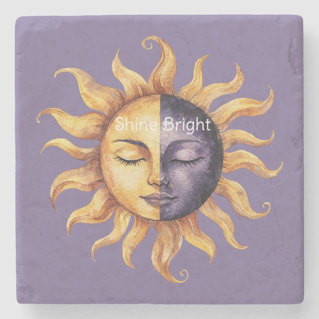 Purple Gold Shine Bright Sun Stone Coaster (Front)