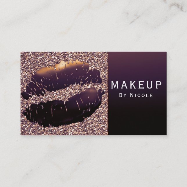 Purple Gold Shine Lips Lipstick Makeup Glam Salon Business Card (Front)