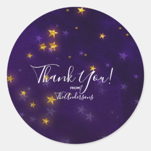Purple Gold Shining Bright Stars Party Favour Classic Round Sticker
