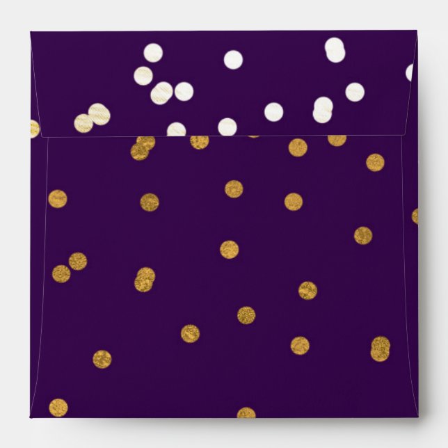 Purple & Gold Shiny Confetti Dots Chic Modern Envelopes (Back (Top Flap))