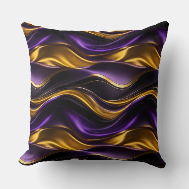 Purple Gold Silk Wave Luxury Pattern Cushion (Front)