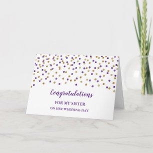 Purple Gold Sister Wedding Day Congratulations Card