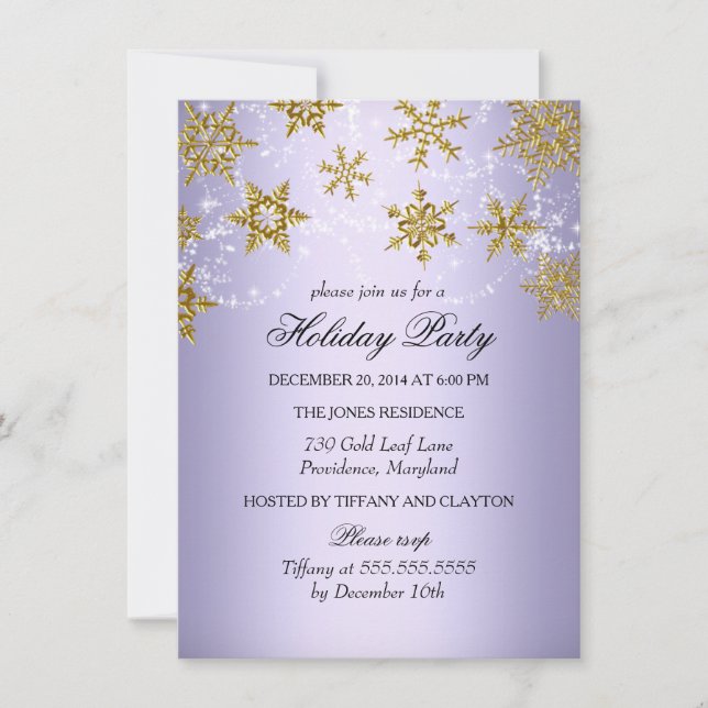 Purple & Gold Snowflake Christmas Holiday Party Invitation (Front)