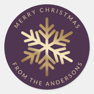 Purple Gold Snowflake Family Merry Christmas Classic Round Sticker