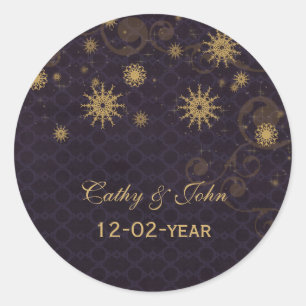 purple gold Snowflakes wedding favour stickers
