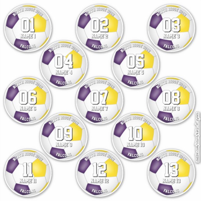 purple gold soccer athlete team colors set of 13 (Front)