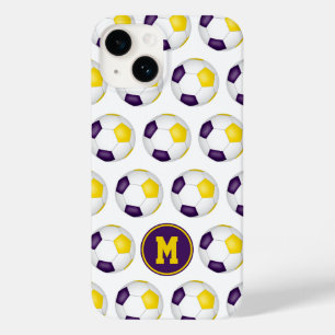 purple gold soccer balls pattern monogrammed Case-Mate iPhone 14 case