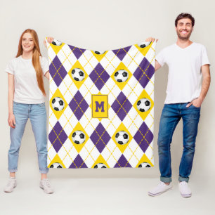 purple gold soccer team colours argyle pattern fleece blanket