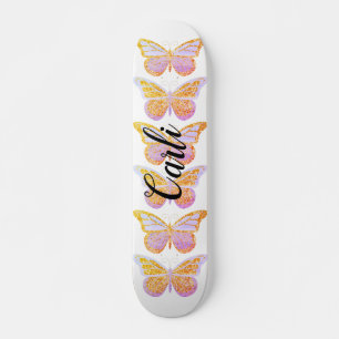 Purple Gold Sparkle Butterflies Personalised Skateboard
