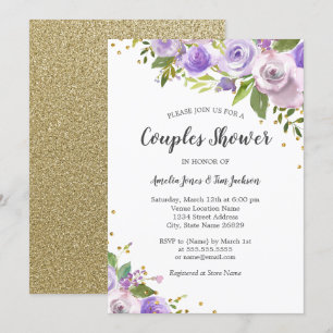 Purple Gold Sparkle Floral Couples Shower Invite