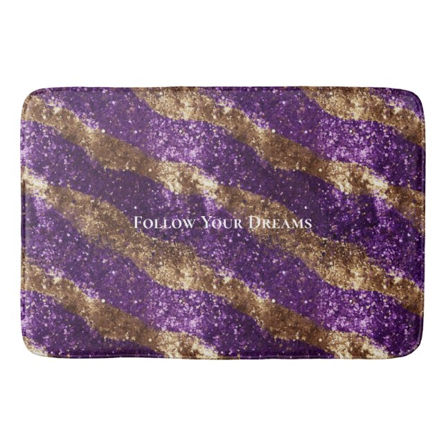 Purple Gold Sparkle Glitter Bath Mat (Front)