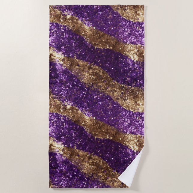 Purple Gold Sparkle Glitter Beach Towel (Front)