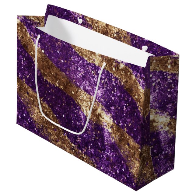 Purple Gold Sparkle Glitter Birthday Large Gift Bag (Front Angled)