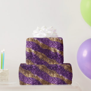 Purple Gold Sparkle Glitter Birthday Wrapping Paper