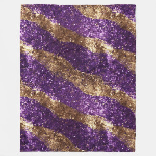 Purple Gold Sparkle Glitter Girly Fleece Blanket